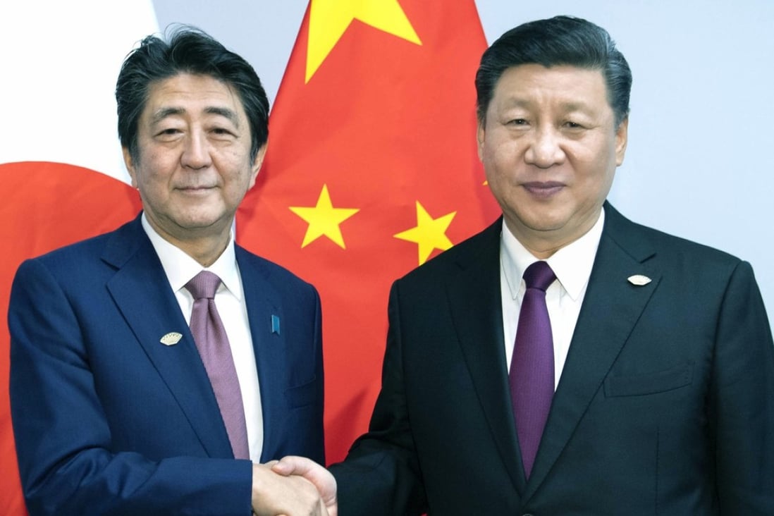 Japanese Prime Minister Shinzo Abe with Chinese President Xi Jinping. Photo: Xinhua