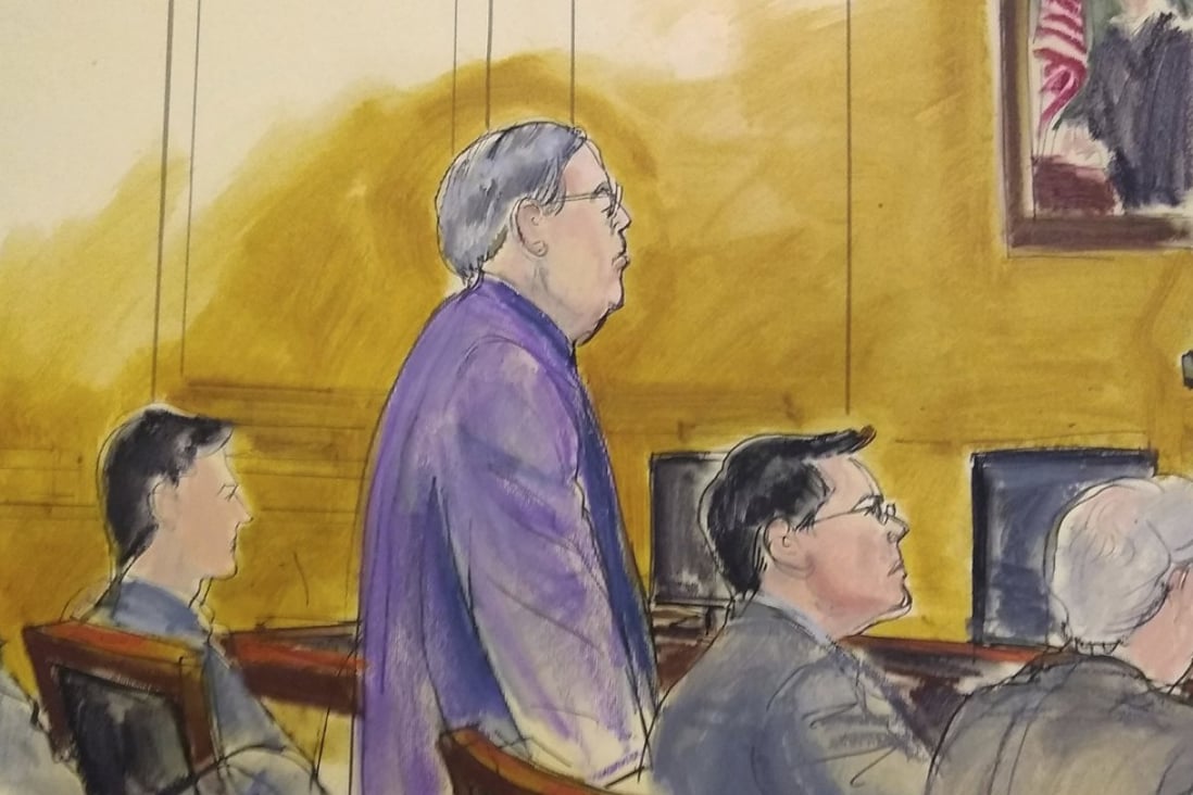 In this courtroom sketch, Patrick Ho Chi-ping stands during jury selection on November 26 at Manhattan Federal Court in New York. Graphic: AP