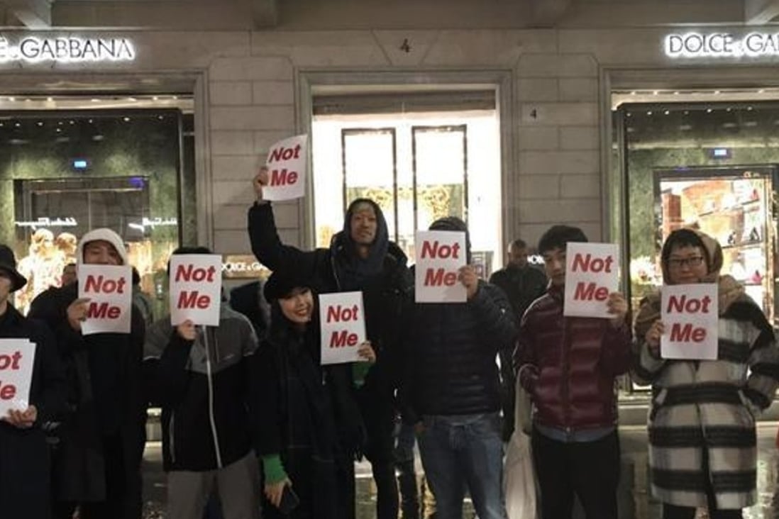 Chinese people in Milan protest outside Dolce & Gabbana’s store after co-founder Stefano Gabbana’s racist outburst. Photo: Weibo
