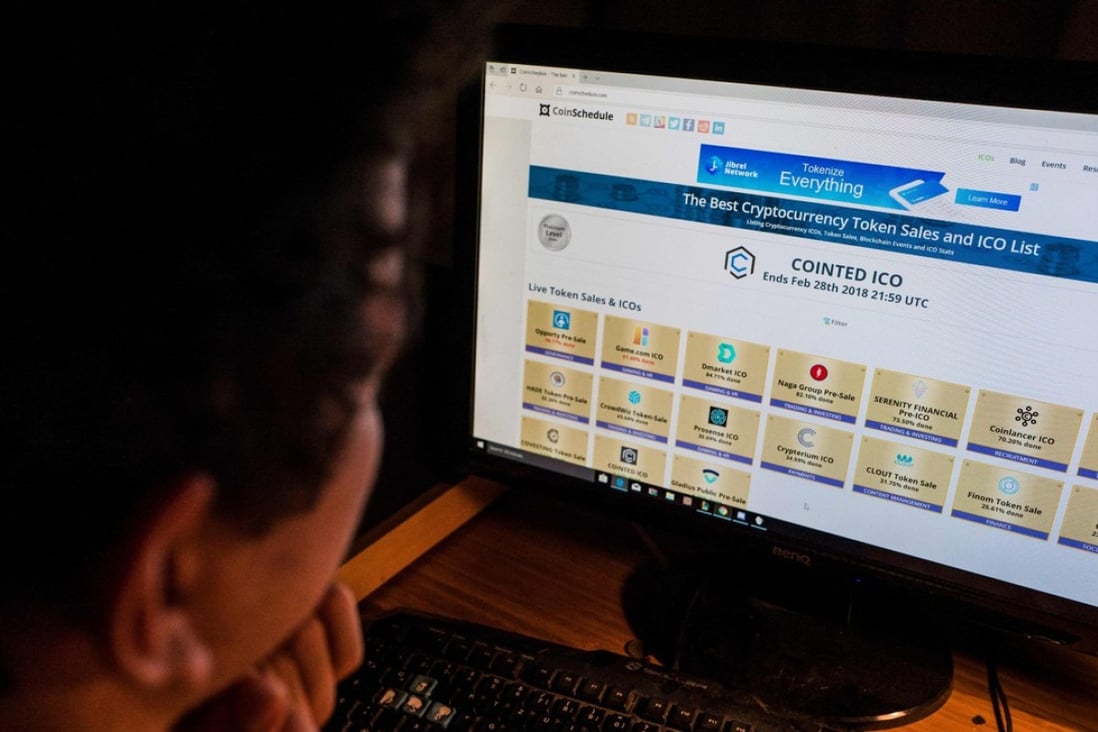 A site featuring cryptocurrency token sales and ICO lists. Before a crackdown by Beijing last year, 80 per cent of the world’s virtual currency transactions and ICO financing took place in mainland China. Photo: AFP