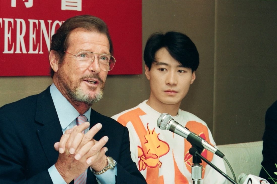 Actor Roger Moore (left) and Leon Lai Ming at a 1995 press conference organised by the Hong Kong Committee for the United Nations Children's Fund (Unicef), for which they both served as ambassadors. Photo: SCMP