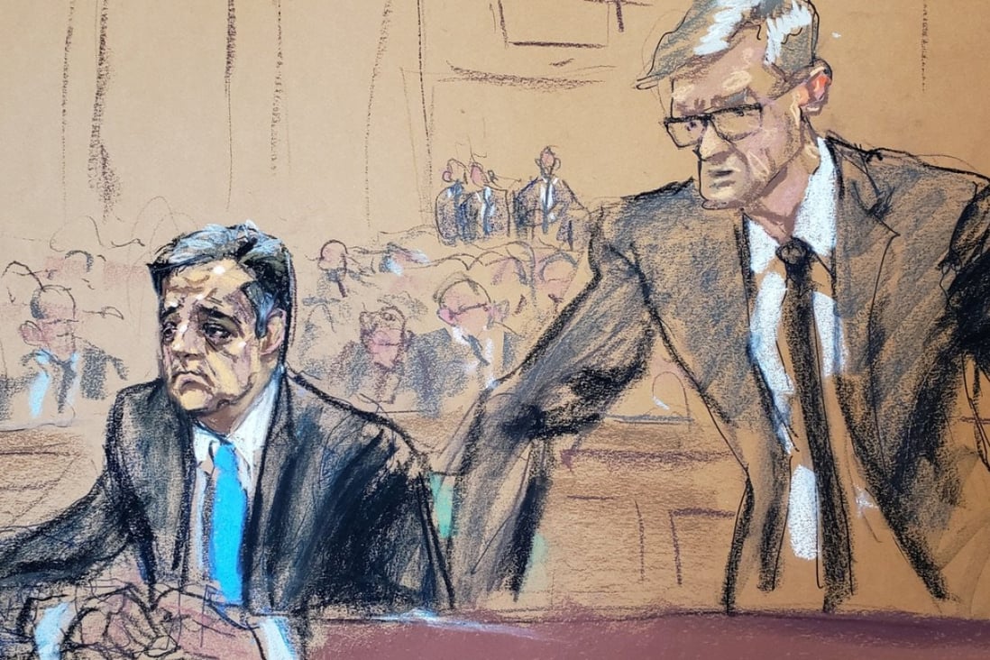 Michael Cohen (left), US President Donald Trump's former personal lawyer, attends his sentencing hearing in New York on Wednesday with attorney Guy Petrillo in this courtroom sketch. Graphic: Reuters