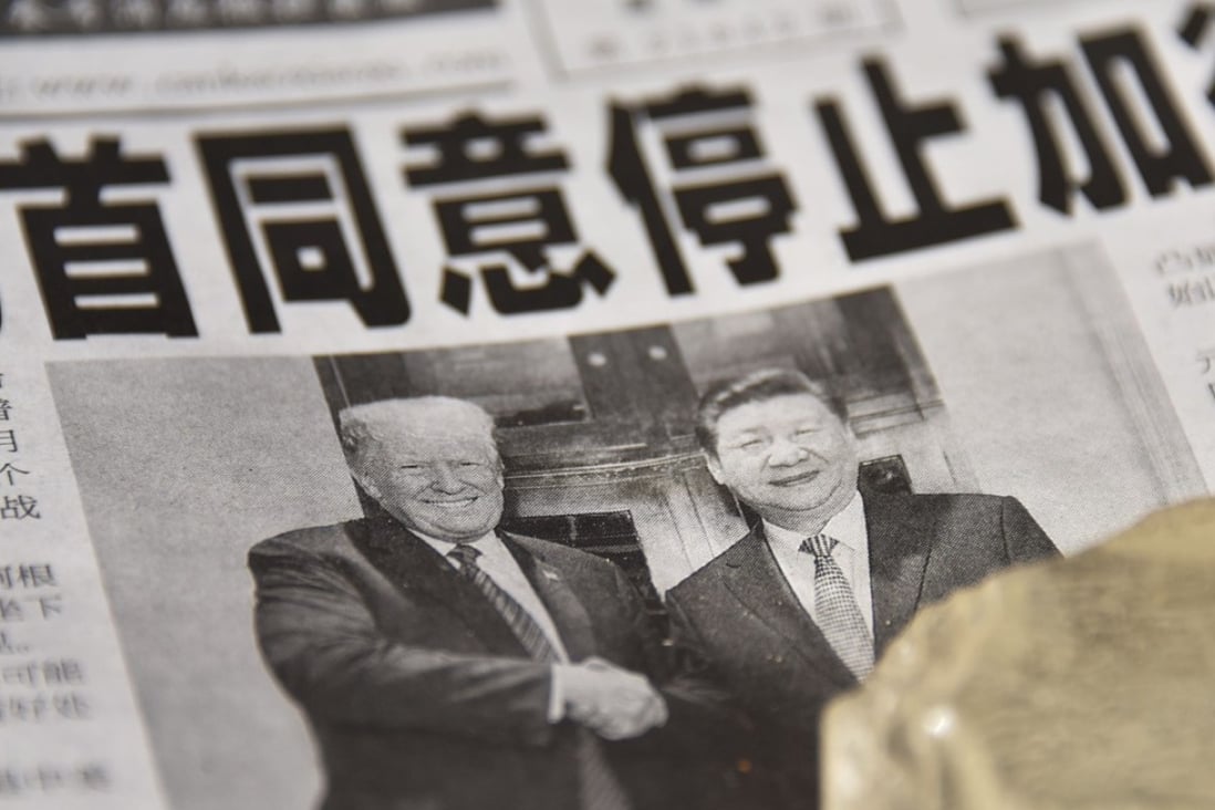 A Chinese newspaper’s front page after Donald Trump and Xi Jinping met in Buenos Aires. Photo: AFP