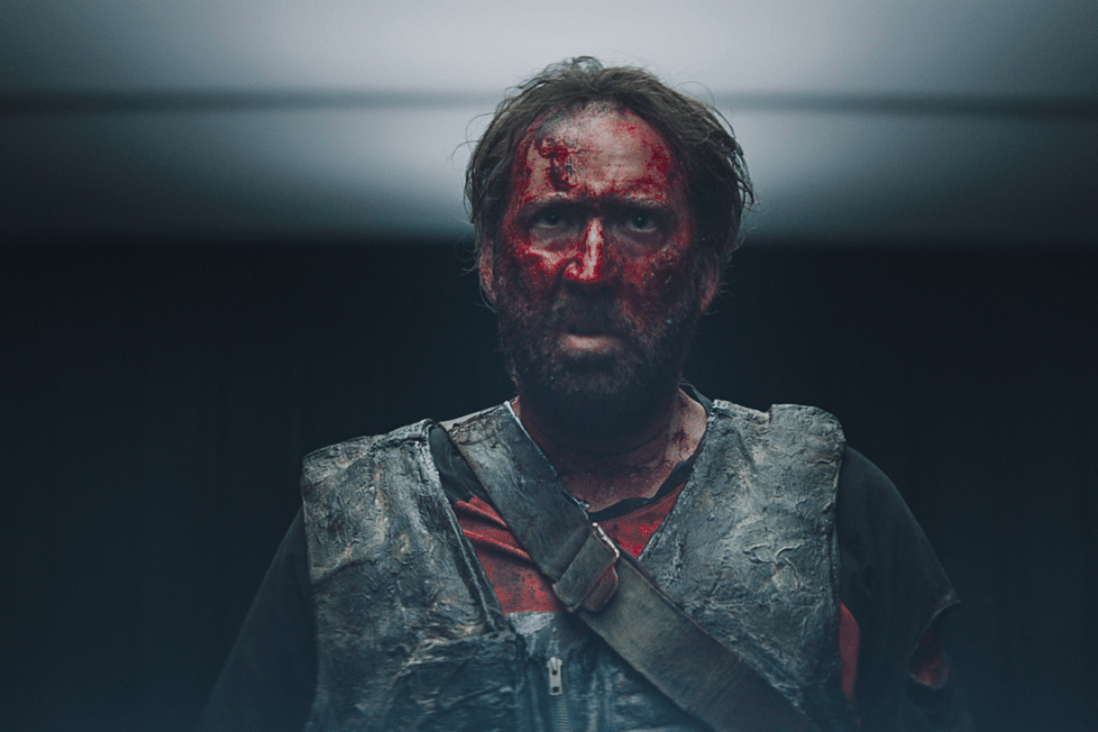 Nicolas Cage in a still from Mandy, in which his lumberjack character takes revenge on a hippie cult for the death of his lover.
