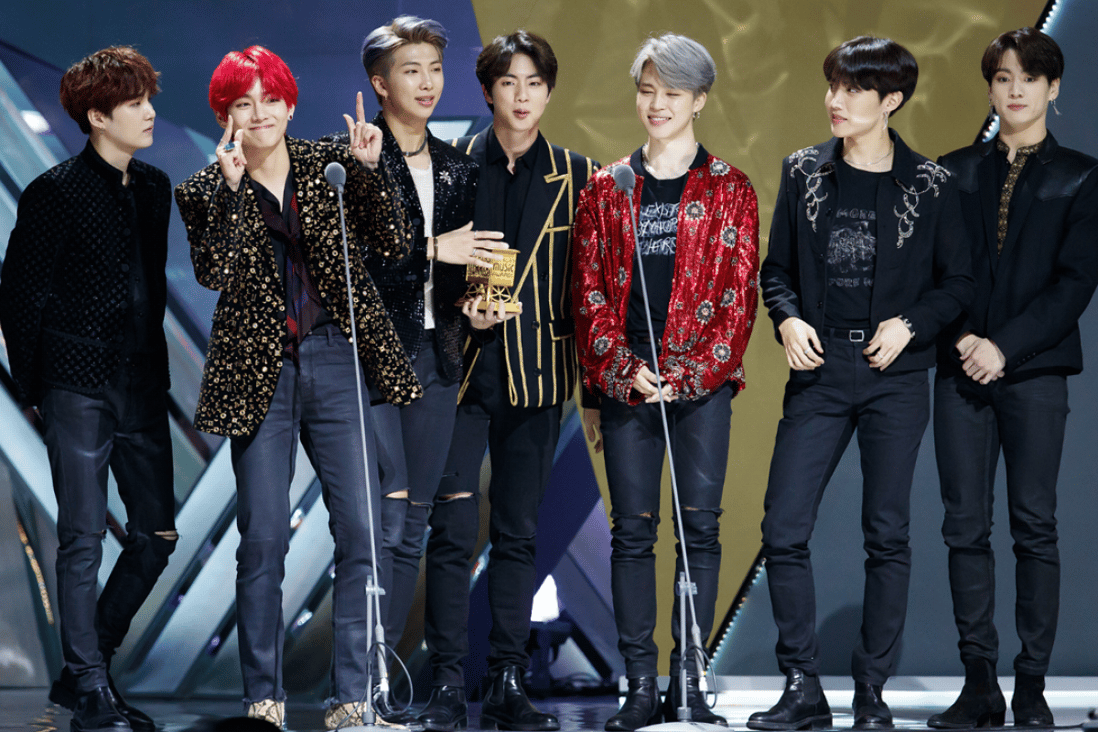 K-pop group BTS receive Album of the Year for their album Love Yourself Tear. Photo: Mnet Asian Music Awards