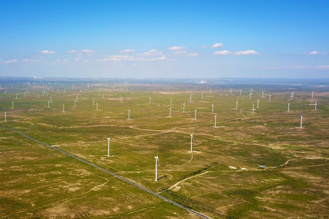 The Taiyangshan wind power station in Wuzhong, China’s Ningxia Hui autonomous region. China has set ambitious goals for itself to cut carbon emissions and promote clean energy. It’s wind power generation today exceeds that produced by all of Europe. Photo: Xinhua