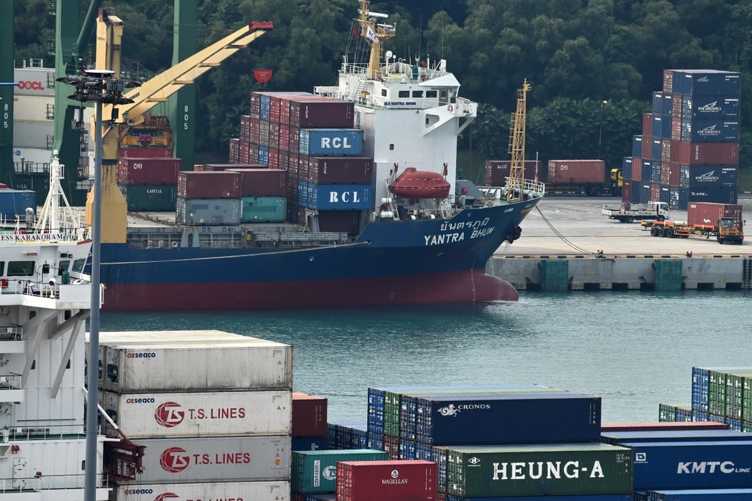 A ship loaded with containers at Tanjong Pagar container port in Singapore. Photo: AFP