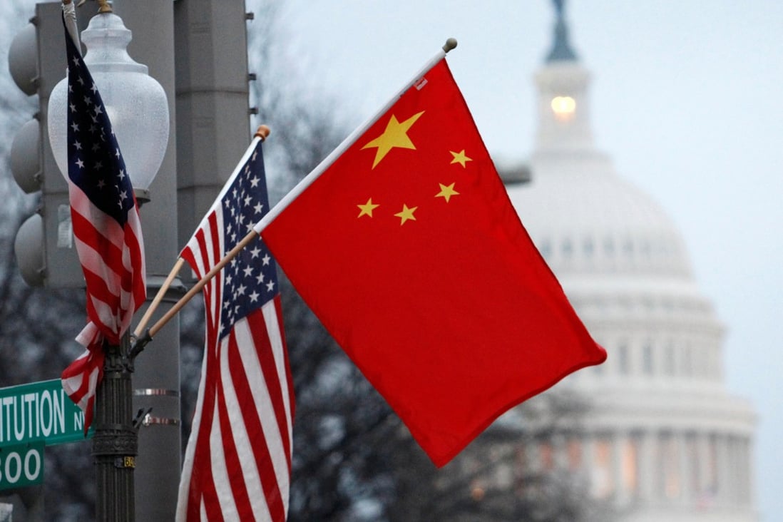 The flags of the United States and China fly on a lamp post along Pennsylvania Avenue in Washington. Photo: Reuters