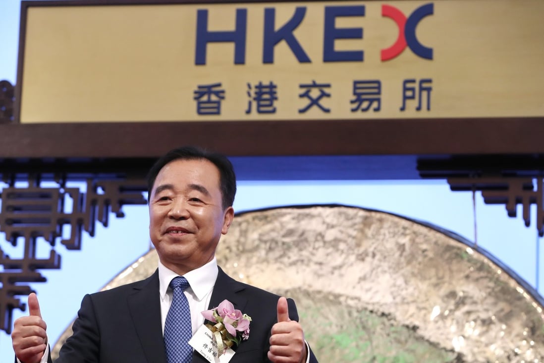 Tong Jilu, chairman of China Tower, attends the company’s listing ceremony at the Hong Kong stock exchange, on August 8. The mobile tower operator’s US$7.5 billion IPO was the largest in the city this year. Photo: Edward Wong