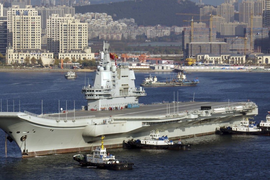 China’s first domestically built aircraft carrier, the Type 001A, seen in Dalian after completing its third sea trial. Photo: Imaginechina