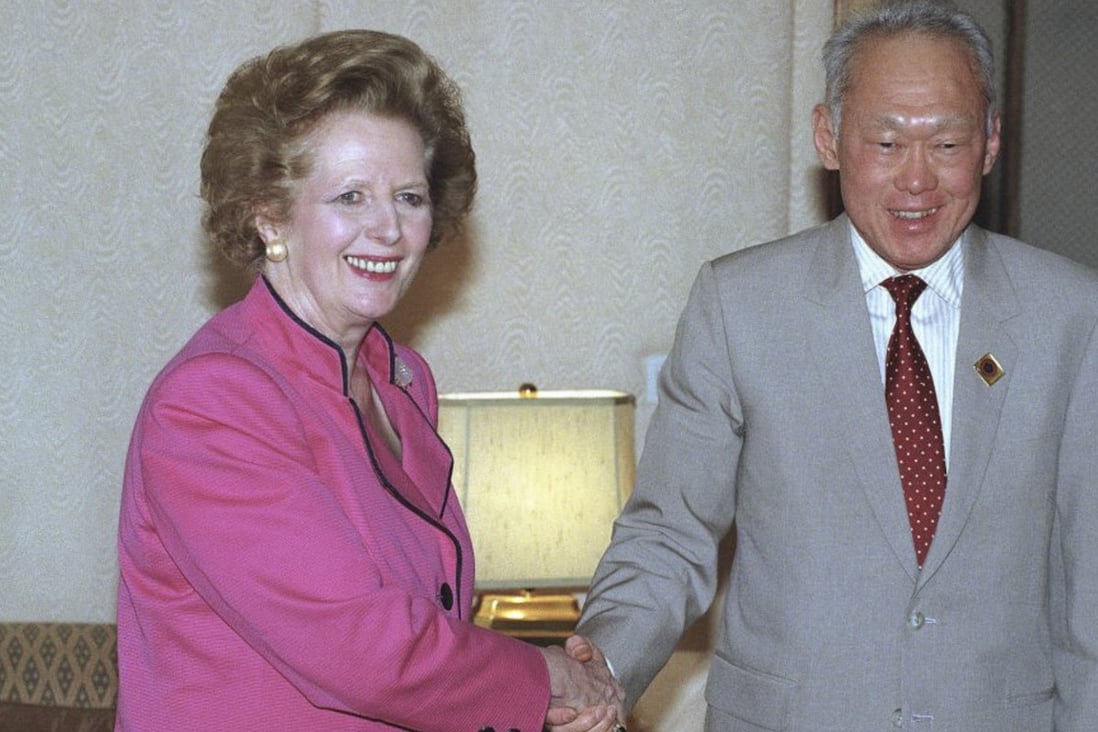 An October 20, 1989 file photo of British prime minister Margaret Thatcher and Singaporean prime minister Lee Kuan Yew before their bilateral talks. Photo: AP
