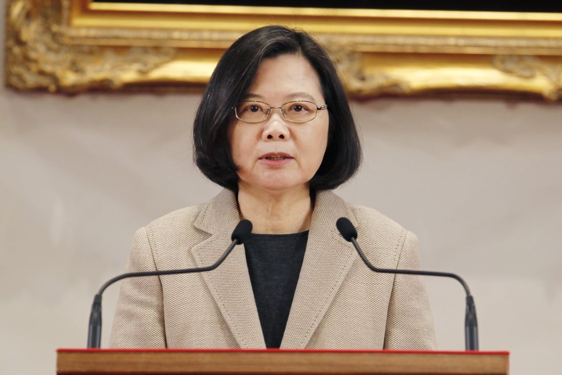 Taiwanese President Tsai Ing-wen delivers her new year’s address in Taipei on Wednesday. Photo: AP
