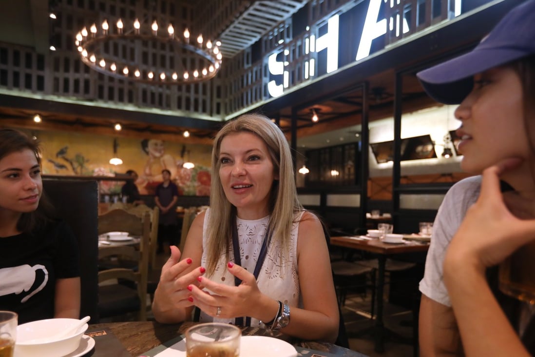Nadia Kiely leads a group on Hong Kong’s first all-vegetarian cultural and eating tour at Shanghai Teng Restaurant in Wong Tai Sin. Photo: Xiaomei Chen