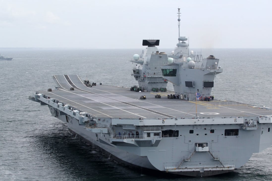 The British Royal Navy aircraft carrier HMS Queen Elizabeth conducts vital system tests off the coast of Scotland, in June 2017. Photo: EPA via British Ministry of Defence