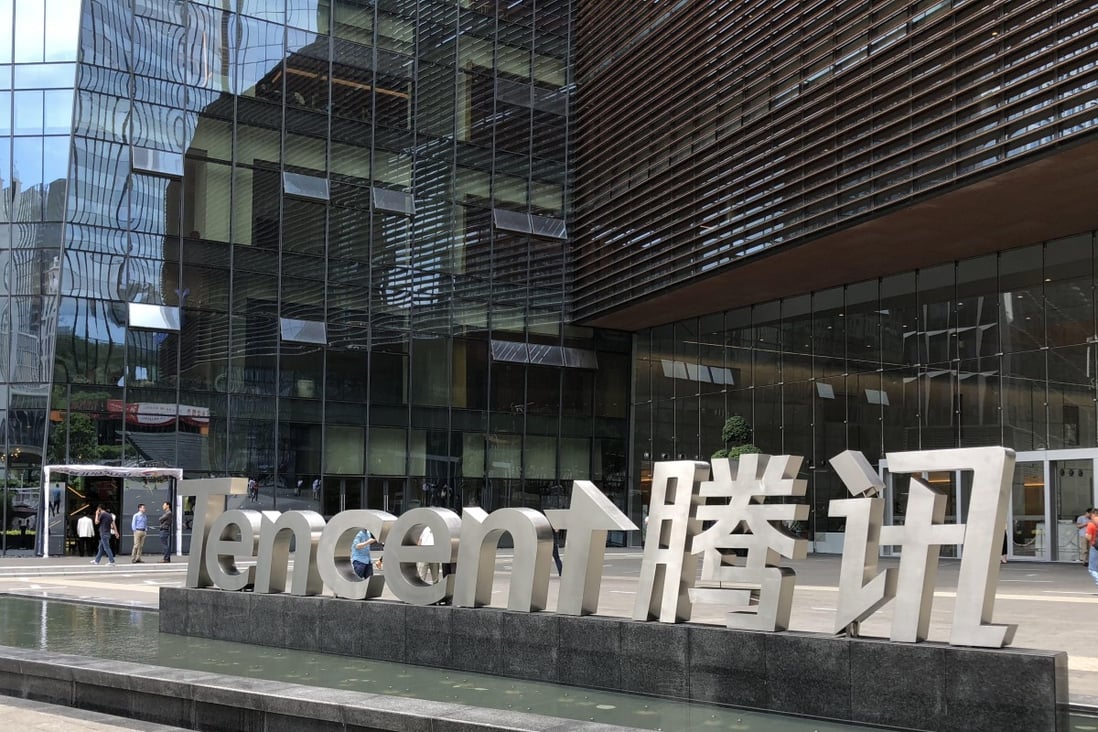 Tencent sign is seen outside its new headquarters in Shenzhen, China. 21MAY18. SCMP/ Chua Kong Ho