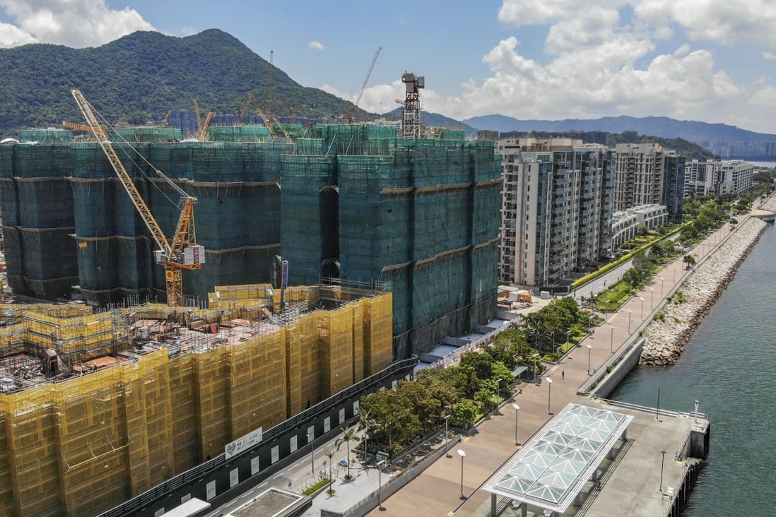 Aerial view of construction sites by Billion Development and Project Management Limited (green scaffolding) and Mayfair by the Sea II (right) by the Hong Kong Science Park. Photo taken May 25, 2018. Photo: Roy Issa