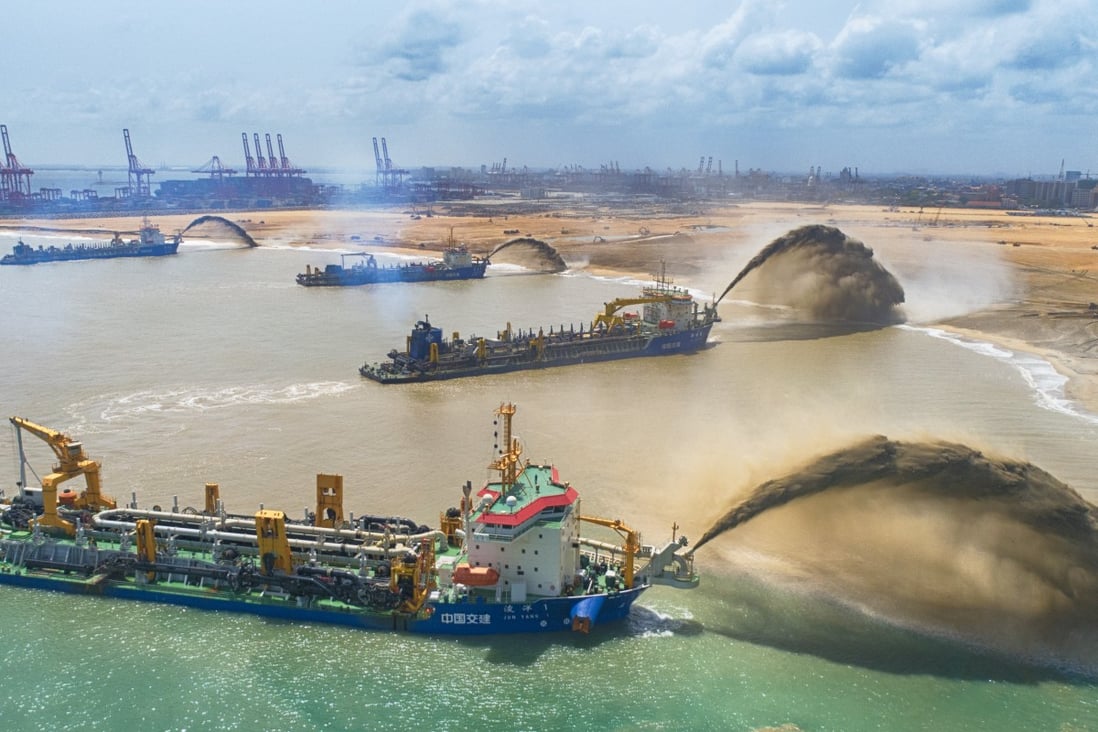 Chinese dredgers work at the construction site of the Colombo Port City project. Photo: Xinhua