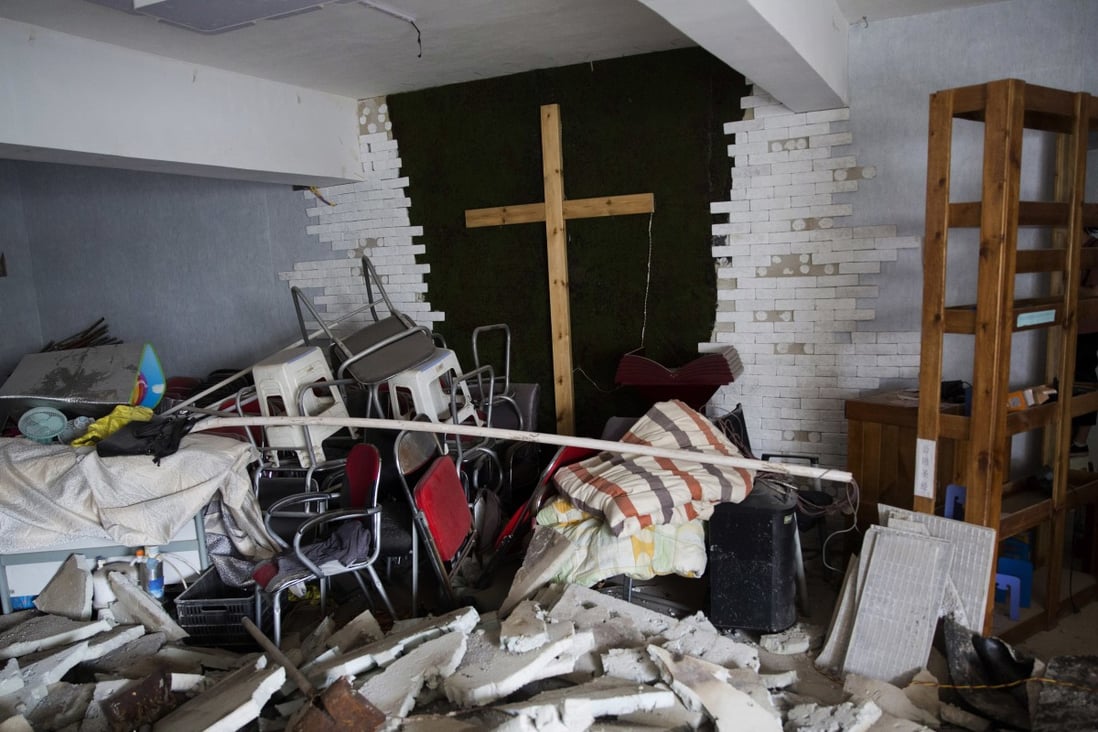 An underground church in China, after being demolished as part of Beijing’s crackdown on unsanctioned religious organisations. Photo: AP