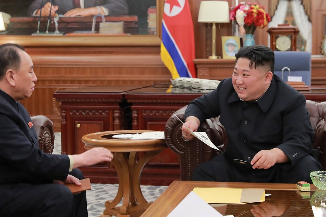 North Korean leader Kim Jong-un (right) meets with Kim Yong-chol, the head of a delegation that visited Washington last week to lay the groundwork for a second leaders’ summit with US President Donald Trump. Photo: KCNA via Reuters