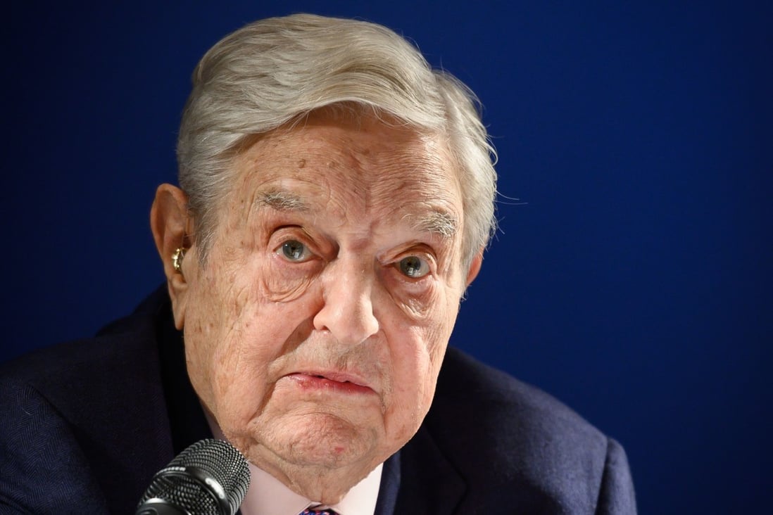 Hungarian-born US investor and philanthropist George Soros delivering a speech on the sideline of the World Economic Forum annual meeting in Davos, Switzerland, on Thursday. He criticised China’s hi-tech surveillance regime. Photo: AFP