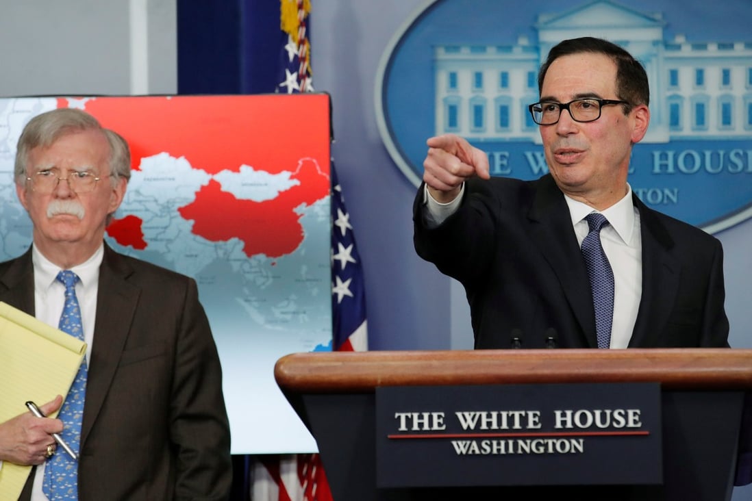 The map was used during a press conference by John Bolton and Steven Mnuchin about Venezuela. Photo: Reuters