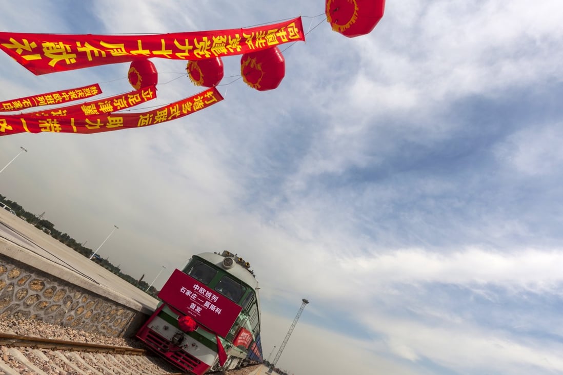A train prepares for departure from Shijiazhuang in China’s Hebei province to Moscow, Russia, in June 2018. The China-Europe line is part of the Belt and Road Initiative. Photo: EPA-EFE