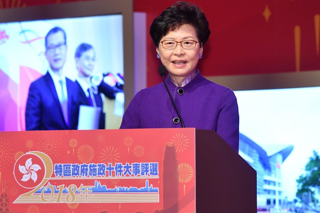 Carrie Lam on Wednesday evening running down the picks for the most important events of 2018. Photo: Handout