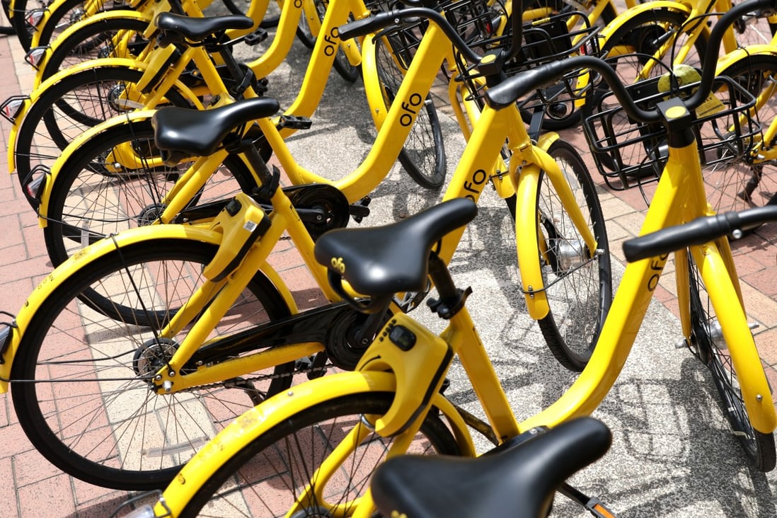 Rows of Ofo bicycles seen parked at a pavement in Singapore. Photo: Bloomberg