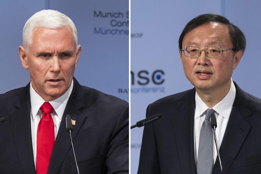 US Vice-President Mike Pence and Chinese State Councillor Yang Jiechi both spoke at the Munich Security Conference on Saturday. Photo: Bloomberg