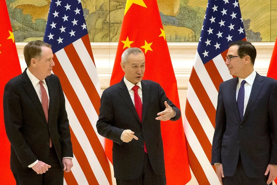 US trade representative Robert Lighthizer )left), Chinese Vice-Premier Liu He, and US Treasury Secretary Steven Mnuchin met in Beijing last week. Photo: Reuters