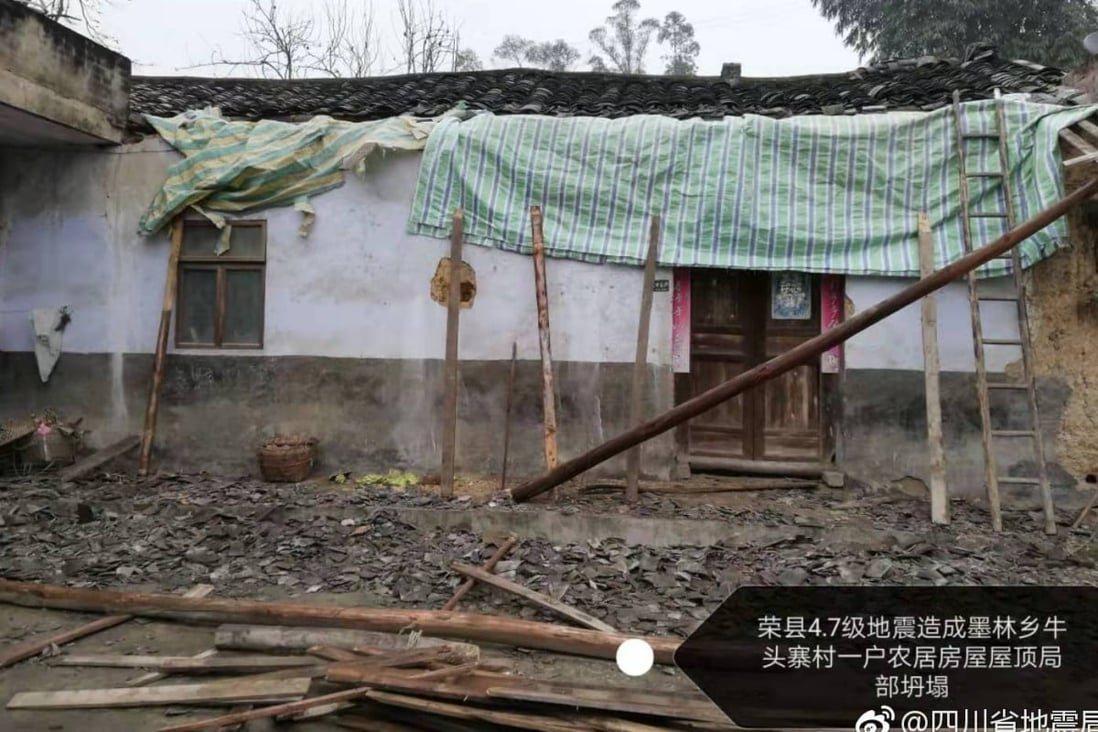 In Rong county, Sichuan, two people were killed and 10,000 buildings were damaged in earthquakes protesters say were triggered by fracking for shale oil. Photo: Weibo