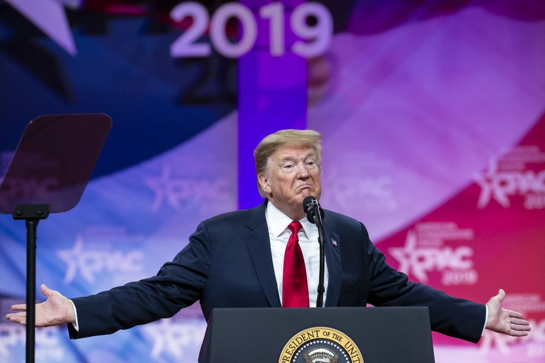 US President Donald Trump gestures while speaking during the Conservative Political Action Conference (CPAC) in National Harbor, Maryland. Photo: Bloomberg