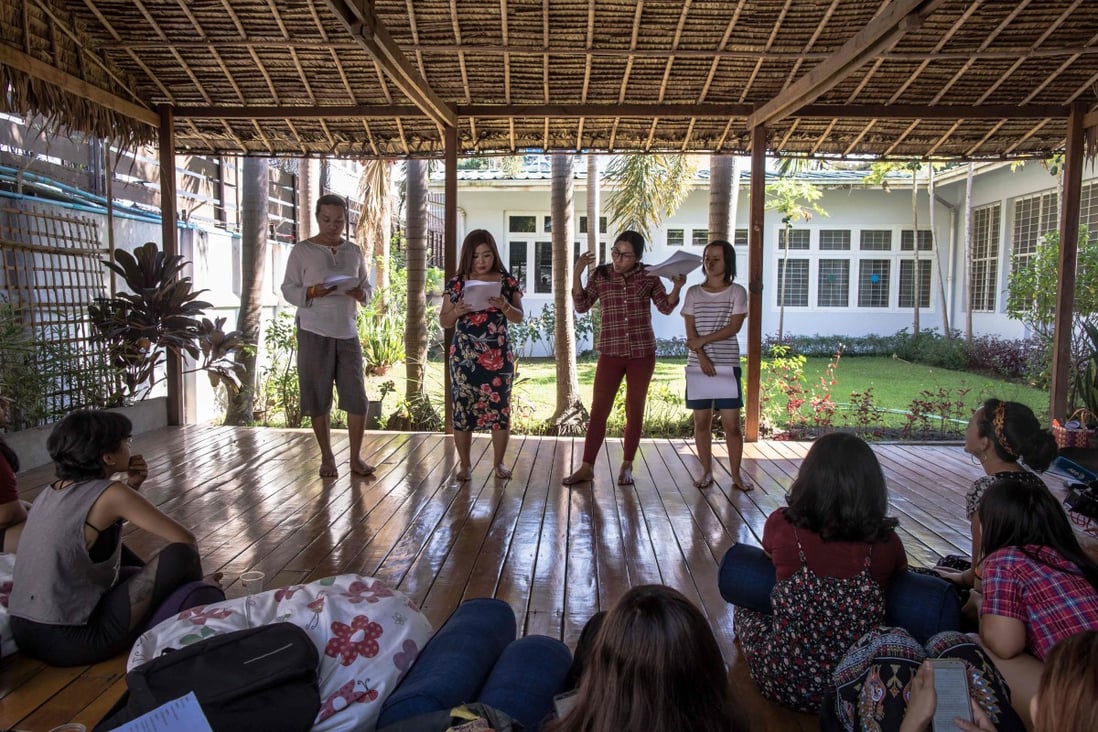 Performers rehearse for Myanmar's first-ever Burmese-language Vagina Monologues. Photo: AFP