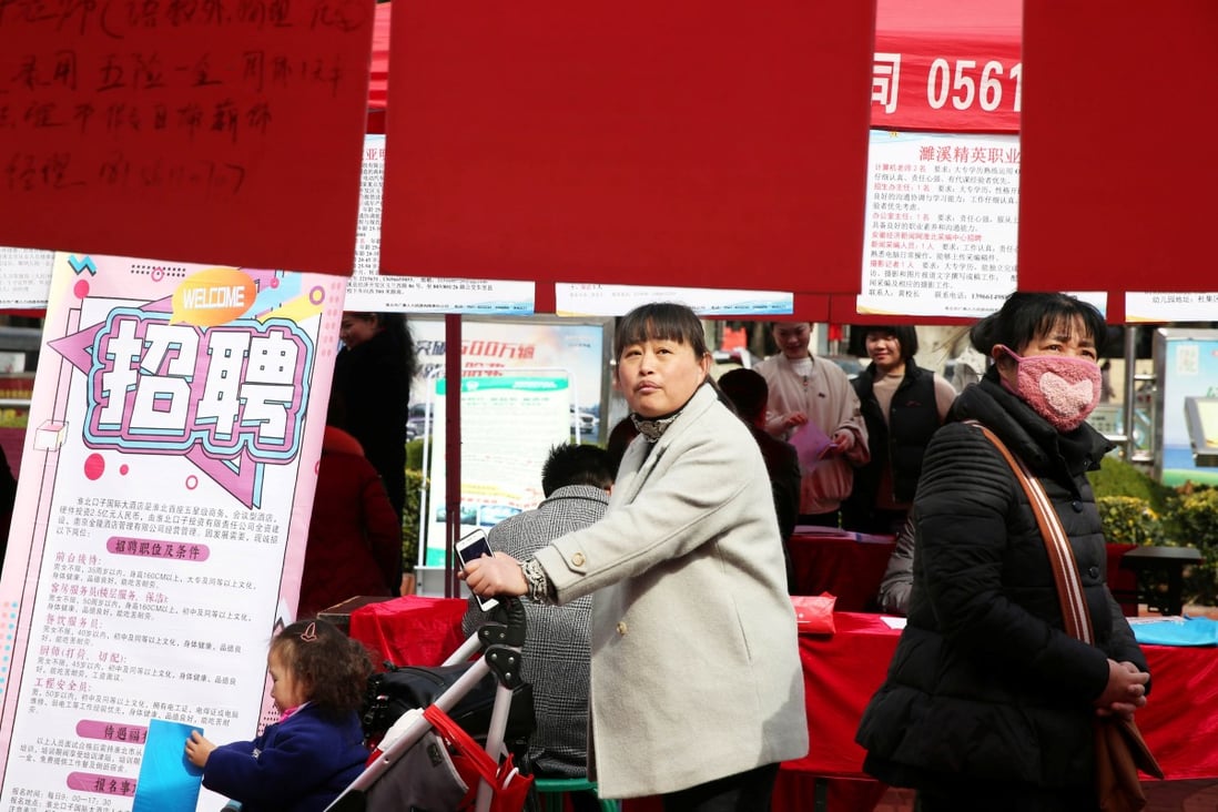 Job seekers at a recruitment event for women on International Women’s Day, in Huaibei, Anhui province. Photo: Reuters