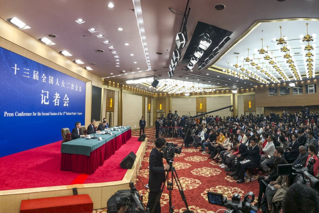 Chinese Foreign Minister Wang Yi addresses the media at the National People's Congress in Beijing on Friday. Photo: Simon Song