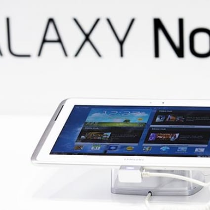 A Samsung galaxy tablet is displayed at the Samsung stand at the IFA consumer electric fair in Berlin. Photo: AP