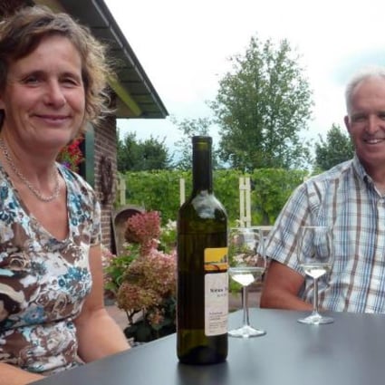 Job and Neeltje Huisman drink a Nieuw Tivoli 2011, a white wine produced from the special grapes in their vineyards. Photo: AFP