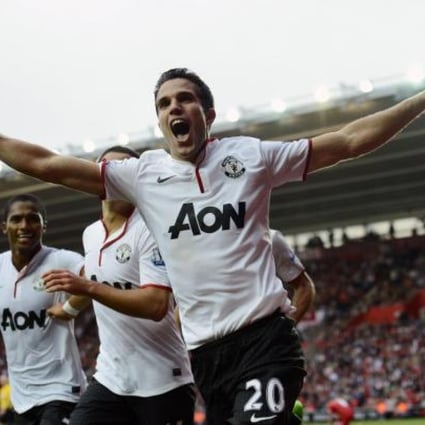 Dutchman Robin van Persie celebrates after scoring a hat-trick for Manchester United in their 3-2 away victory over Southampton. Photo: Reuters