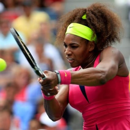 Serena Williams returns a shot against Andrea Hlavackova in New York on Monday. Photo: AFP