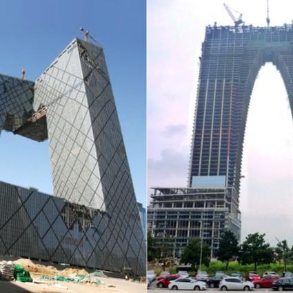 Gate of the Orient (right) is being mocked online and likened to Beijing’s CCTV Tower (left). Photos: ImagineChina, Felix Wong