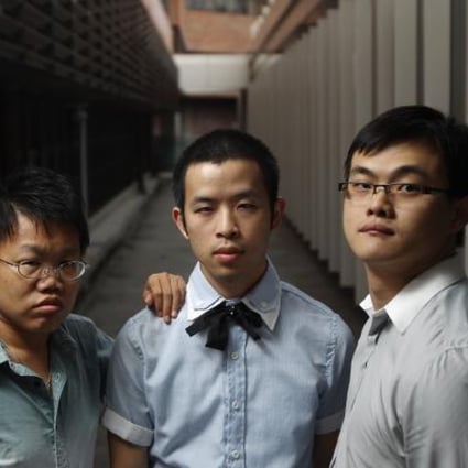 (L to R) College graduates Andy Chiu Ho-lam, Kenon Kwong Chung-on and Kevin Ng Chun-chi having difficulties on finding jobs because they are disables. Pictured at Poly University in Hung Hom on Oct, 2, 2011.Photo: Sam Tsang  