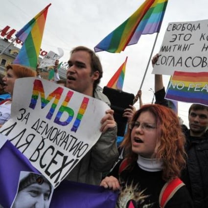 Gay rights activists rally in Moscow in September. Photo: AFP