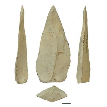 A 500,000-year-old spear point from different angles. Photo: AP