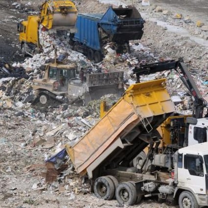 Rubbish trucks in a landfill in Tseung Kwan O. It is expected that Hong Kong’s landfills may reach full capacity by 2018. Photo: Dickson Lee