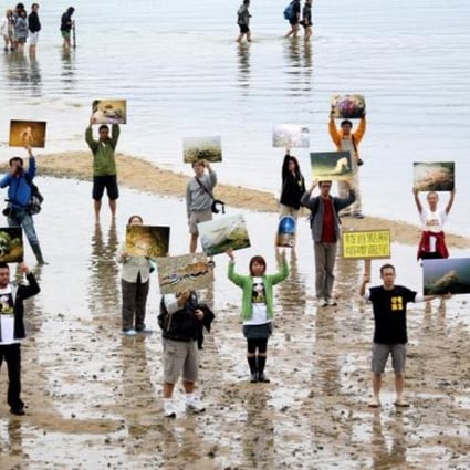 Members of green group 'Save Lung Mei' protest against the government's proposal to build an artificial beach at Lung Mei. Photo: Dickson Lee