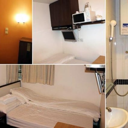 A selection of pictures provided by 9 Studios for a room for two available for online booking in Sharp Street East, Causeway Bay, near Times Square. According to the government online database, there is no licensed guest house on that street. Photos: SCMP