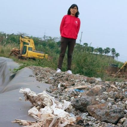 Chen Liwen at a waste incineration plant site in Chengdu. Getting waste disposal statistics from governments is an important part of her work. Photo: SMP