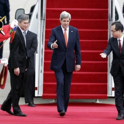 US Secretary of State John Kerry arrives at Seoul military airport in Seongnam, South Korea. Photo: AP