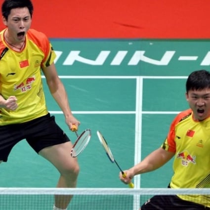 Liu Xiaolong and Qiu Zihan of China celebrate their men's doubles victory. Photo: Xinhua