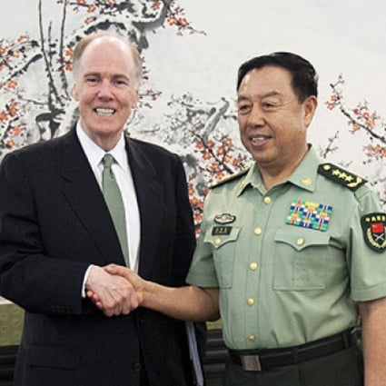 US National Security Adviser Tom Donilon (left) shakes hands with General Fan Changlong, vice chairman of China's Central Military Commission, at the Bayi Building, in Beijing, on Tuesday. Photo: EPA